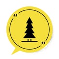 Black Canadian spruce icon isolated on white background. Forest spruce. Yellow speech bubble symbol. Vector