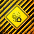Black Cancelled fingerprint icon isolated on yellow background. Access denied for user concept. Error, fraud