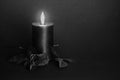 Black candle, black rose, glass heart. Royalty Free Stock Photo