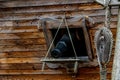 black cannon in the side of a wooden vintage warship background