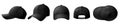 Black cap mockup. Baseball caps, sport hat template and realistic 3D top view cap vector illustration set Royalty Free Stock Photo