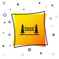 Black Capilano Suspension Bridge in Vancouver, Canada icon isolated on white background. Yellow square button. Vector