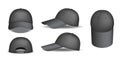 Black caps set. Realisitc 3d caps for baseball, template mockups for corporate branding Royalty Free Stock Photo