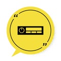 Black Car Audio icon isolated on white background. Fm radio car audio icon. Yellow speech bubble symbol. Vector