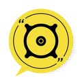 Black Car audio speaker icon isolated on white background. Yellow speech bubble symbol. Vector Royalty Free Stock Photo