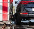 Black car in automatic car wash