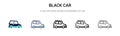 Black car icon in filled, thin line, outline and stroke style. Vector illustration of two colored and black black car vector icons Royalty Free Stock Photo