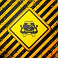 Black Car icon isolated on yellow background. Front view. Warning sign. Vector Royalty Free Stock Photo