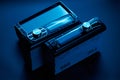 Black car radio tape recorder on black background, audio system, control panel Royalty Free Stock Photo