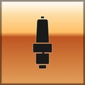 Black Car spark plug icon isolated on gold background. Car electric candle. Vector