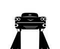 Black car vector silhouette isolated on white background. Black car vector, view from front. Royalty Free Stock Photo