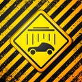 Black Car wash icon isolated on yellow background. Carwash service and water cloud icon. Warning sign. Vector