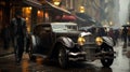 A black car on a wet street Royalty Free Stock Photo