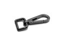 Black carabiner isolated on white background. Metal fittings.