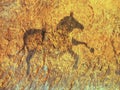 Black carbon paint of horse on sandstone wall