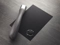 Black card with seal wax and blank stamp. 3d rendering Royalty Free Stock Photo