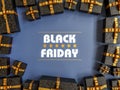 Black cardoard boxes arranged into frame - Black Friday concept Royalty Free Stock Photo