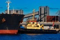 Black cargo ship mooring