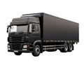 Black cargo truck isolated on a white background, Black truck freightliner front side view