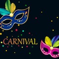 Black carnival background with festive masks.