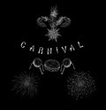 Black carnival background with white musical instruments.