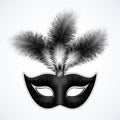 Black carnival mask with feathers isolated on white