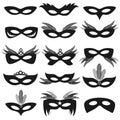 Black carnival party face masks isolated on white vector set Royalty Free Stock Photo