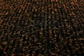 Black carpet background with orange villus, texture close-up