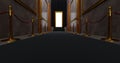 Black carpet on the stairs on a dark background with lighting door in the end, The path to glory,