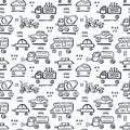 Black cars seamless pattern. Child vector illustration of road traffic