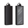 Black carton boxes with plastic hanging hole. Realistic vector mockup packaging. Software box Royalty Free Stock Photo