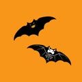 Black cartoon bat drawing with skeleton cute bat