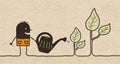 Black Cartoon Gardener watering Plants