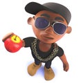 Black cartoon hiphop rapper character in 3d eating an apple