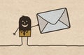 Black cartoon Man with big mailing Envelope