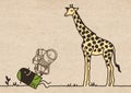 Black Cartoon Photographer with Giraffe