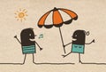 Black cartoon Summer Couple with Parasol