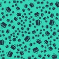 Black Case or box container for wobbler and gear fishing equipment icon isolated seamless pattern on green background Royalty Free Stock Photo