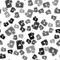 Black Casino chip and playing cards icon isolated seamless pattern on white background. Casino poker. Vector Royalty Free Stock Photo