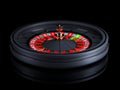 Black Casino roulette wheel isolated on black background. Modern Casino roulette for poker table. Casino game 3D object