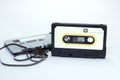 Black cassette tape on white background,analog tecnology