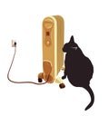 Black cat basking near the heater. Vector illustration. Royalty Free Stock Photo