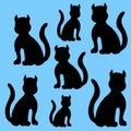 Black cat, black cats, moon, on blue, scarlet, red, gray white background