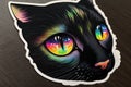 Black cat with colorful eyes on a black background