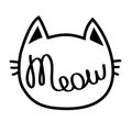 Black cat contour head. Meow lettering text. Cute cartoon character silhouette. Kawaii animal. Baby pet collection. Sign Symbol. F Royalty Free Stock Photo