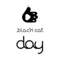 Black cat day card, cats paw in a like gesture on a white background