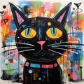 The black cat delightful imaginative drawing is likely portrayed with vibrant and playful colors. Generative AI