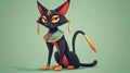 Black cat, the embodiment of the goddness bastet, cartoon modern illustration