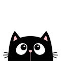 Black cat face head silhouette looking up. Cute cartoon baby character. Kawaii animal. Notebook sticker print template. Pet