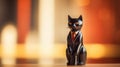 A black cat figurine in a suit and tie, AI Royalty Free Stock Photo